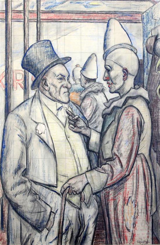 § Clifford Hall (1904-1973) Ringmaster and clown, 29 x 19.5in.